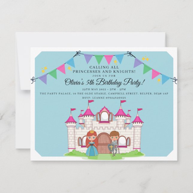 Princesses and Knights Birthday Party Invitations (Front)