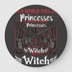 Princesses Be Witch Halloween Castle Cauldron Grav Large Clock