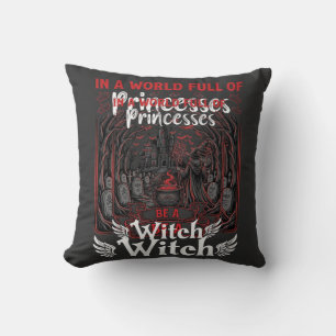 Princesses Be Witch Halloween Castle Cauldron Grav Throw Pillow