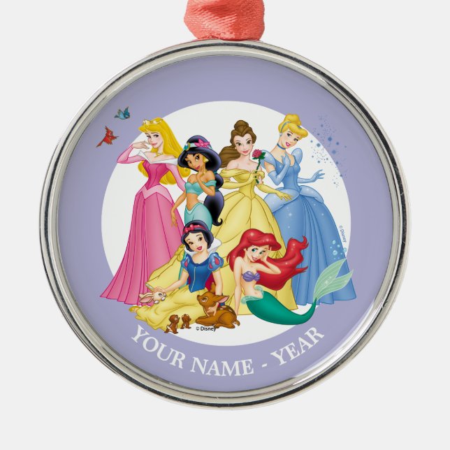 Princesses | Birds and Animals Add Your Name Metal Ornament (Front)