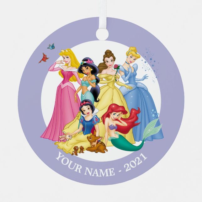 Princesses | Birds and Animals Add Your Name Metal Ornament (Front)