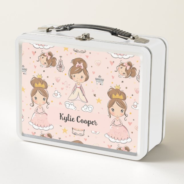 Princesses & Hearts Soft Pastels Kids' Metal Lunch Box (Front)