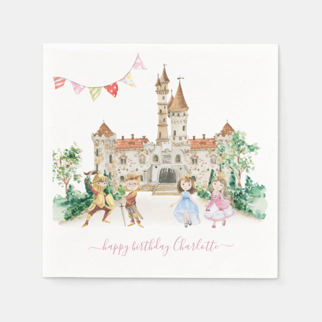 Princesses, Knights & Dragons Fairy Tale Birthday Napkin (Front)