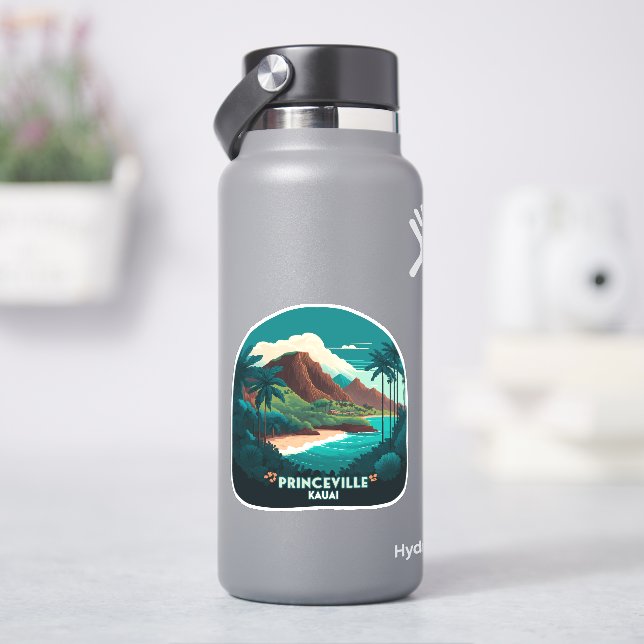 Princeville Kauai Hawaii Beach Mountains Retro (HydroFlask)