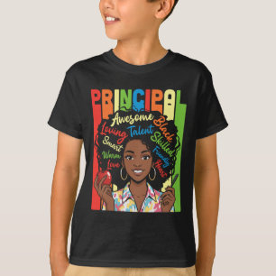 Principal Black Woman Afro Word Cloud Awesome Lovi T-Shirt