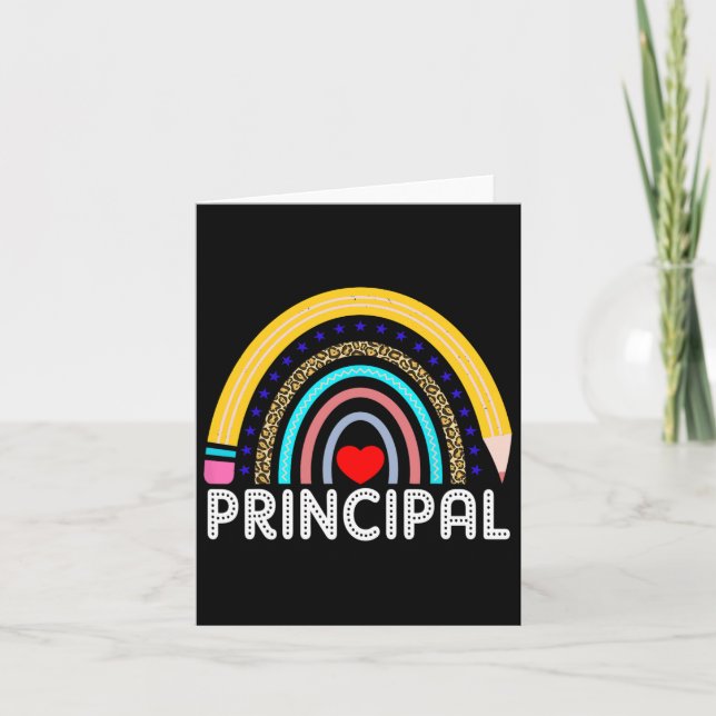 Principal Boho Rainbow Leopard Back To School Prin Card (Front)