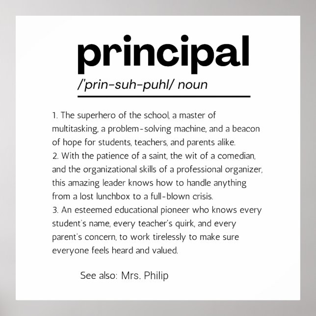Principal Definition Print, Custom Principal Gift Poster (Front)