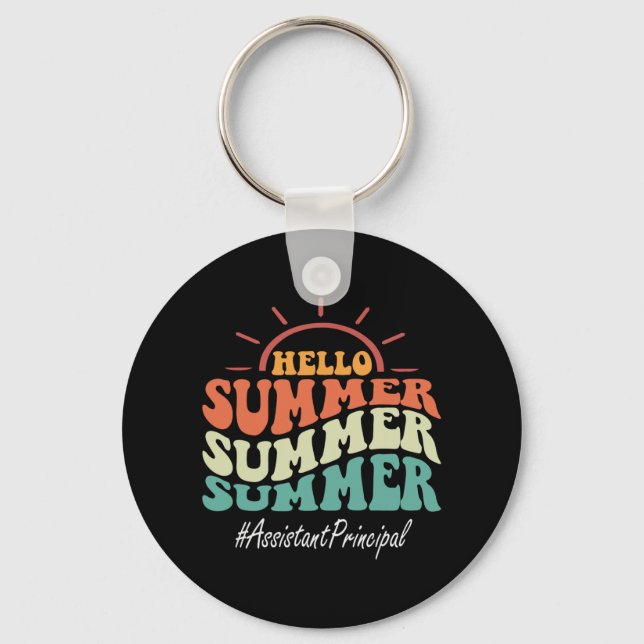 Principal Groovy Last Day Of School Hello Summer  Keychain (Front)
