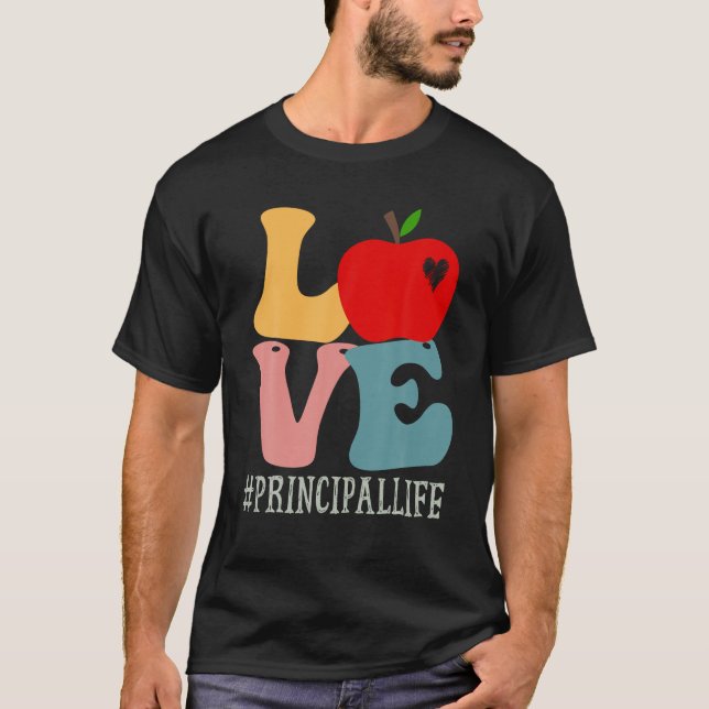 Principal Love Apple Groovy Retro Cute Back To Sch T-Shirt (Front)