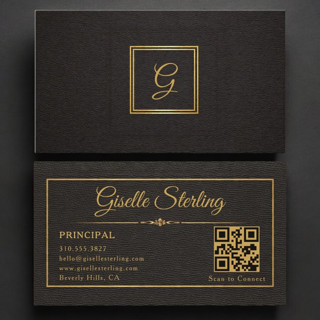 Principal Monogrammed QR Code Business Card (Creator Uploaded)