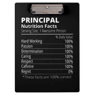 Principal Nutrition Facts Funny Clipboard