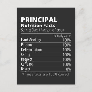Principal Nutrition Facts Funny Holiday Postcard