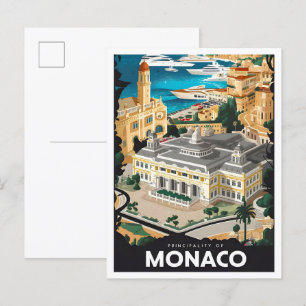 Principality of Monaco Vintage Travel Illustration Postcard