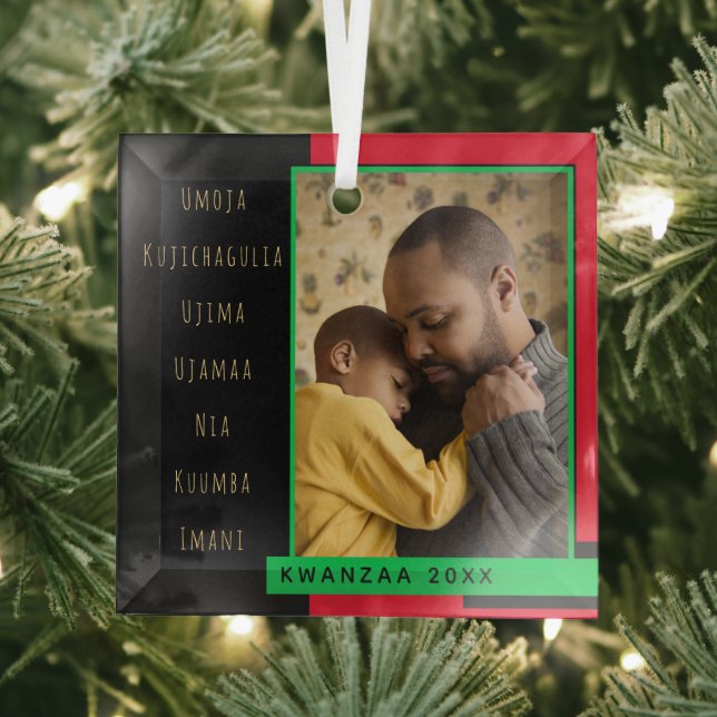 Principles Red Black Green Photo Kwanzaa Glass Ornament (Insitu)