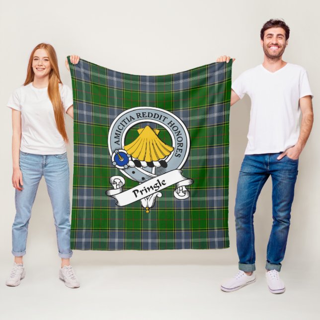 Pringle Clan Badge Tartan Plaid Fleece Blanket (In Situ)