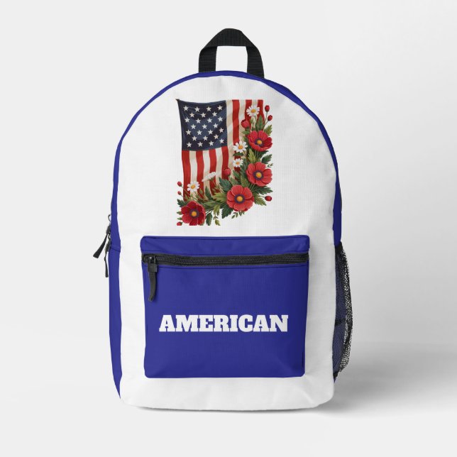 Print Cut Sew Bag-American Flag Floral Backpack (Front)