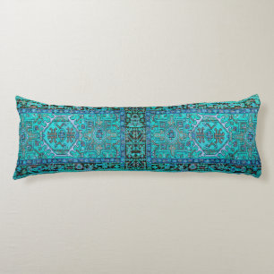 Print from traditional Kilim rug in modern blues, Body Pillow