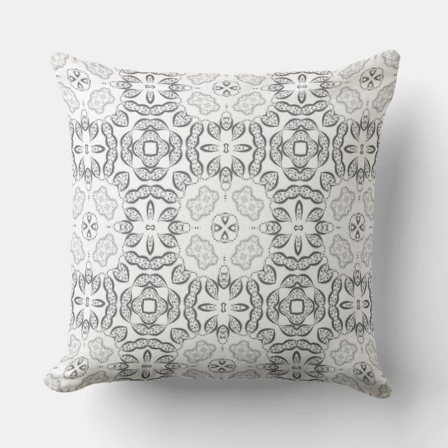  Print monochrome black and white lace pattern of  Throw Pillow (Front)