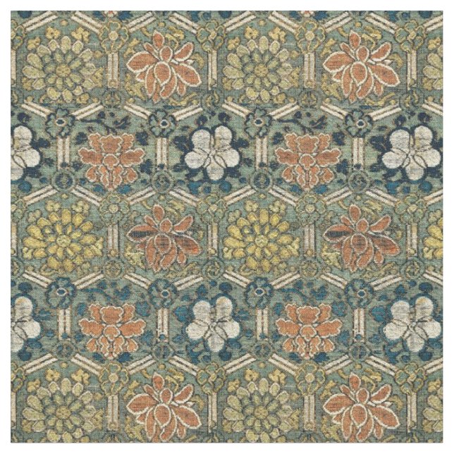 Print of Chinese Ming Dynasty Flower Brocade Fabric (Close Up)