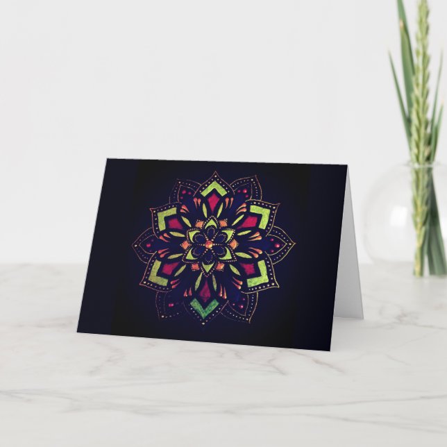Print of Hand Painted Mandala Blank Note Card (Front)