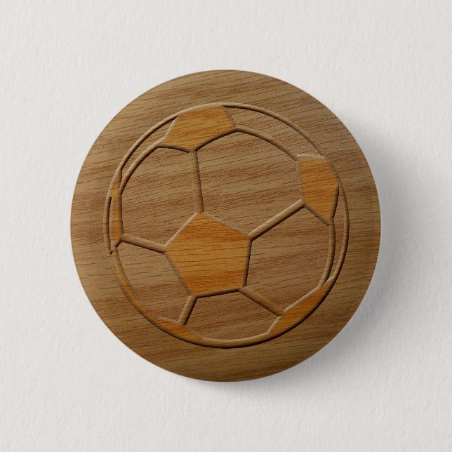 Print Of Soccer Ball Carved In Wood 2 Inch Round Button (Front)