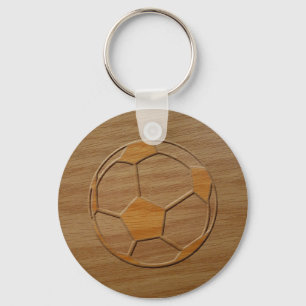 Print Of Soccer Ball Carved In Wood Keychain