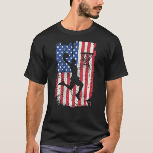Print On Back Basketball USA American Flag 4th Of  T-Shirt