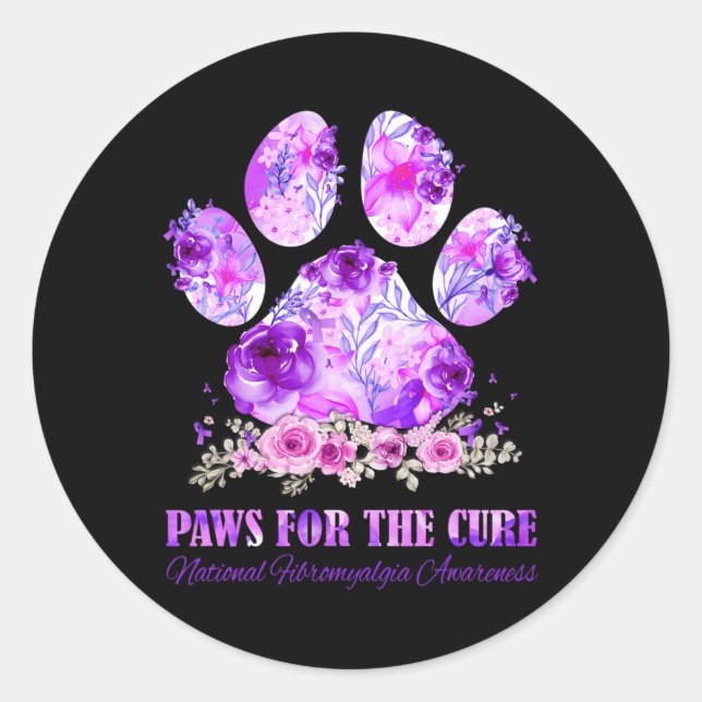 Print Paws For The Cure Fibromyalgia Awareness Mon Classic Round Sticker (Front)