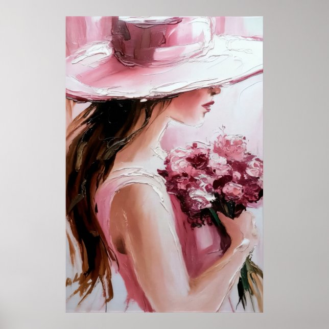 Print,Romantic Woman with Flowers – Soft Pink Impr Poster (Front)