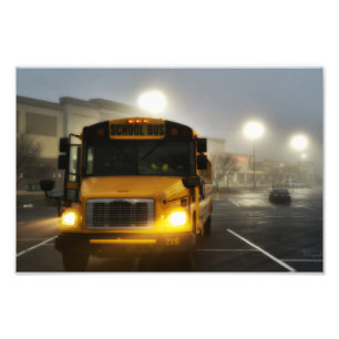 Print, school bus in fog photo print