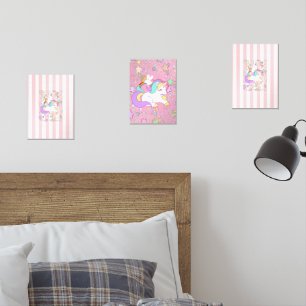Print Set  Pink & White Stripe Unicorn 