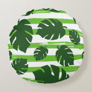 Print summer exotic jungle plant tropical palm lea round pillow