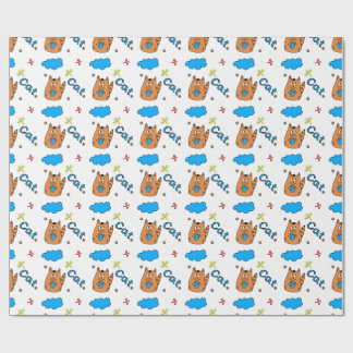 Print with a cute cartoon-style cat holding a cup  wrapping paper