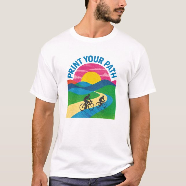 Print Your Path Cyclists Landscape T-Shirt (Devant)