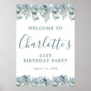 Printable 21st Birthday Blue Floral Welcome Poster