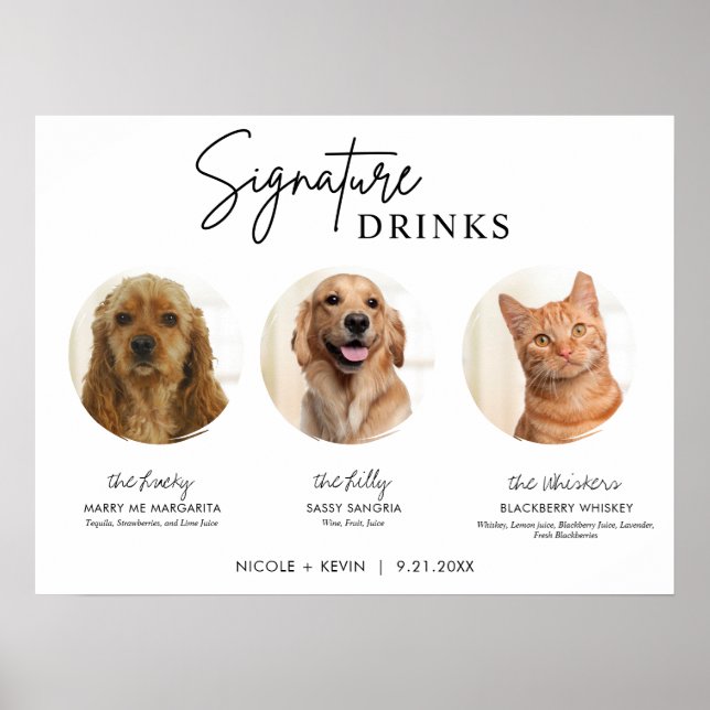 Printable 3 Pets Signature Drinks Sign Wedding Bar (Front)