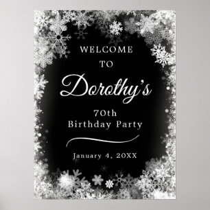 Printable 70th Birthday Snowflake Black Welcome Poster