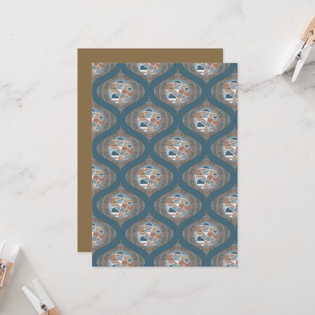 Printable Abstract Accent Dot Mandala Retro Ogee Invitation (Front/Back In Situ)