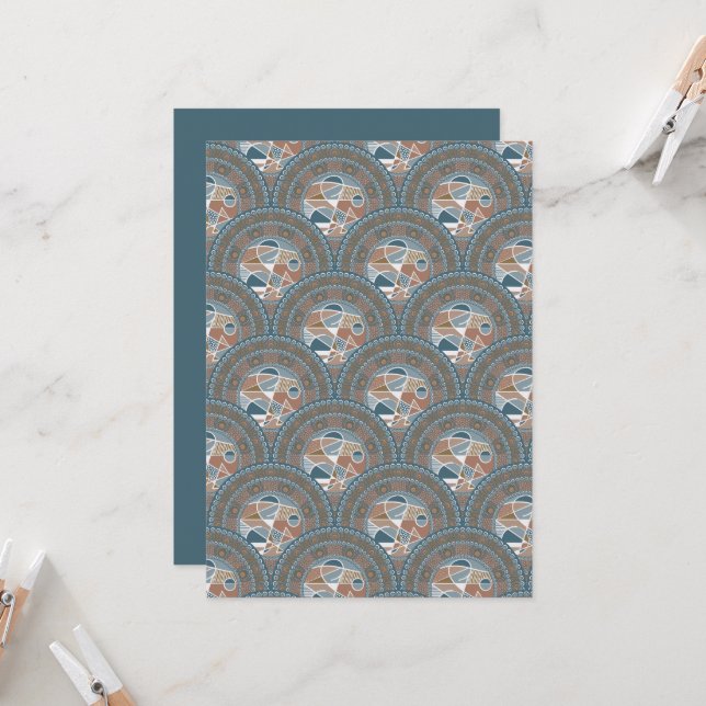 Printable Abstract Accent Mandala Art Deco Scallop Invitation (Front/Back In Situ)