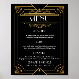 Printable Art Deco Wedding & Hotel Menu Poster, Poster
