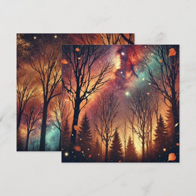 Printable Autumn Galaxy Twilight Forest Scrapbook Invitation (Front/Back)