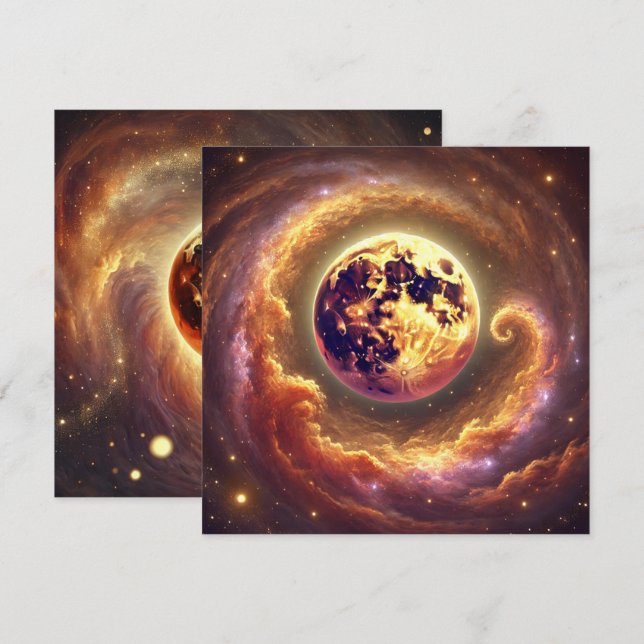 Printable Autumnal Galaxy Harvest Moon Scrapbook Invitation (Front/Back)