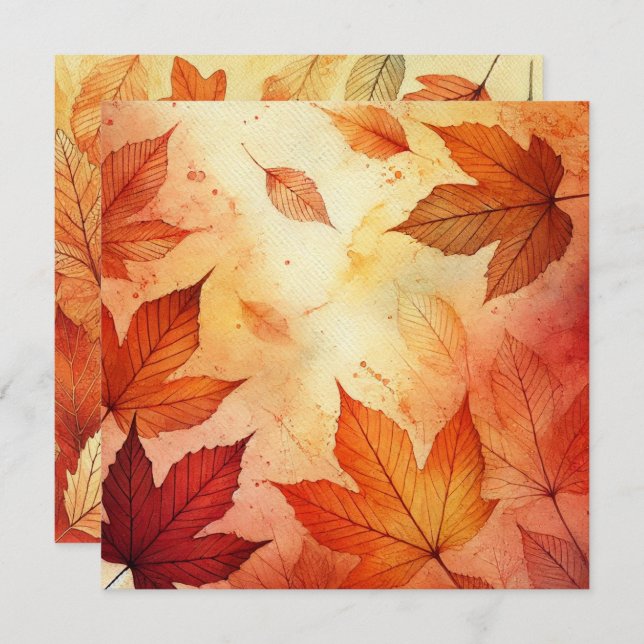 Printable Autumnal Watercolor Leaves Scrapbook Invitation (Front/Back)