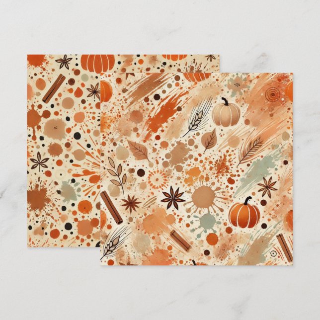 Printable Autumnal Watercolor Pumpkins Scrapbook Invitation (Front/Back)