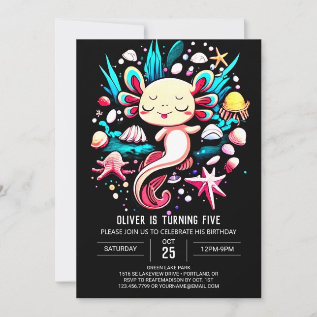 Printable Axolotl Custom Birthday Invitation (Front)