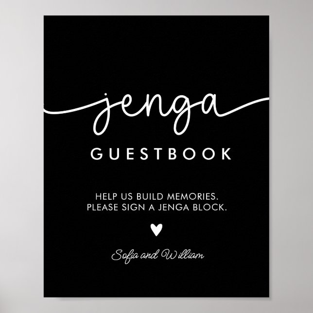 Printable Black Wedding Jenga Guest Book Sign (Front)