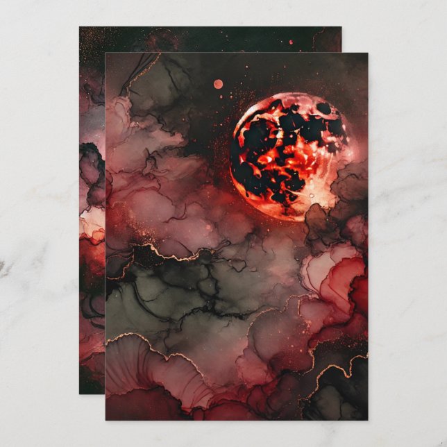 Printable Blood Moon Glow Alcohol Ink Scrapbook Invitation (Front/Back)