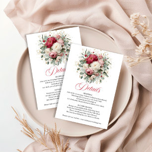 Printable blush burgundy floral wedding details  enclosure card