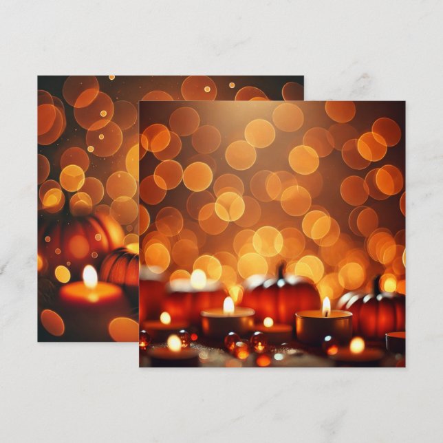 Printable Candle Lit Pumpkins Bokeh Scrapbook Invitation (Front/Back)