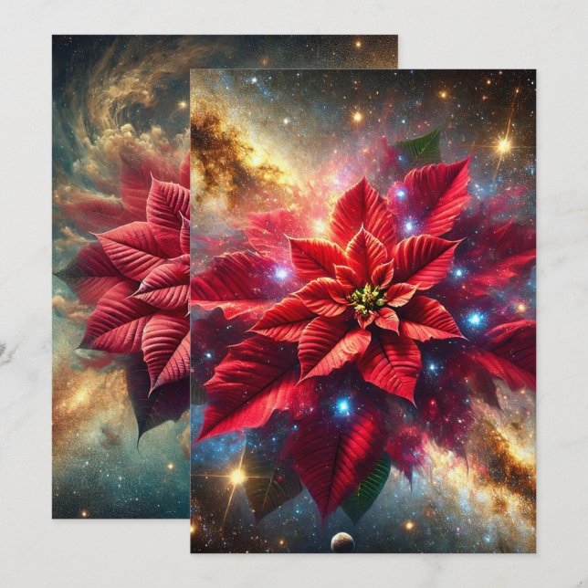 Printable Celestial Poinsettia Floral Scrapbooking Invitation (Front/Back)